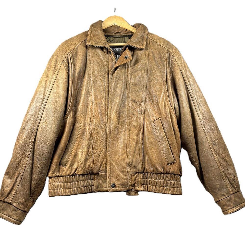 Wilsons Leather Men Vintage? Bomber Flight Jacket Leather Distressed Brown Med